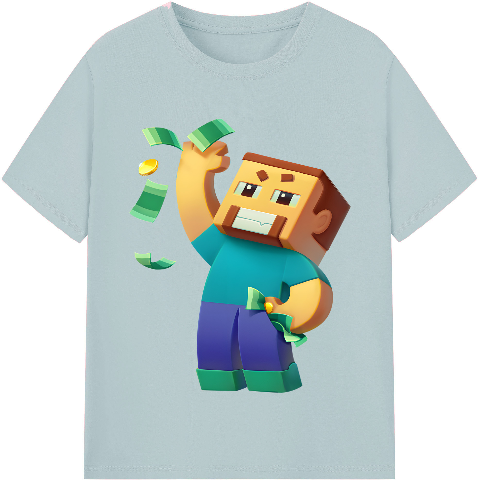 （画像用） マインクラフト ブロックの世界 Minecraft MC Block world 綿100％半袖Tシャツ（フロントプリント）